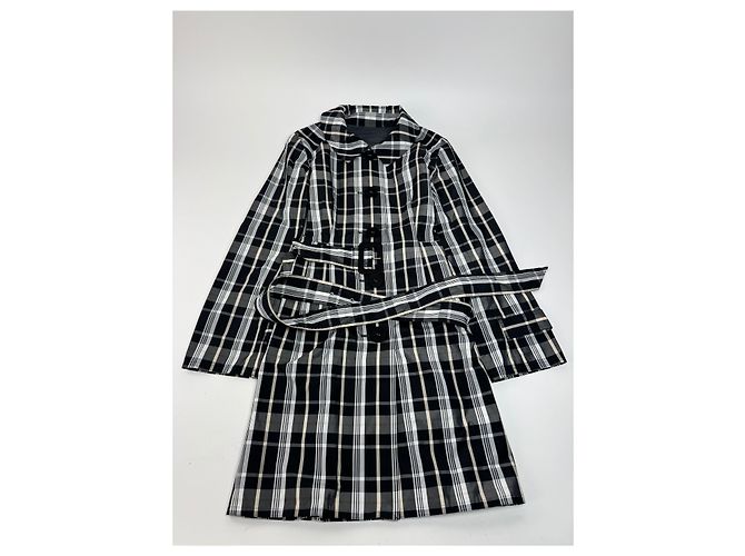 Vintage Courreges Trenchcoat schwarz-weiß kariert 36/S - Ansicht 4
