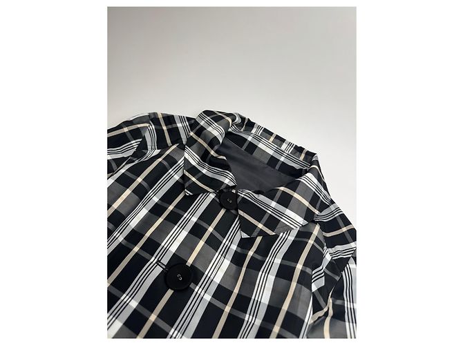 Vintage Courreges Trenchcoat schwarz-weiß kariert 36/S - Ansicht 6