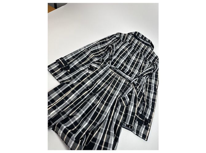 Vintage Courreges Trenchcoat schwarz-weiß kariert 36/S - Ansicht 8