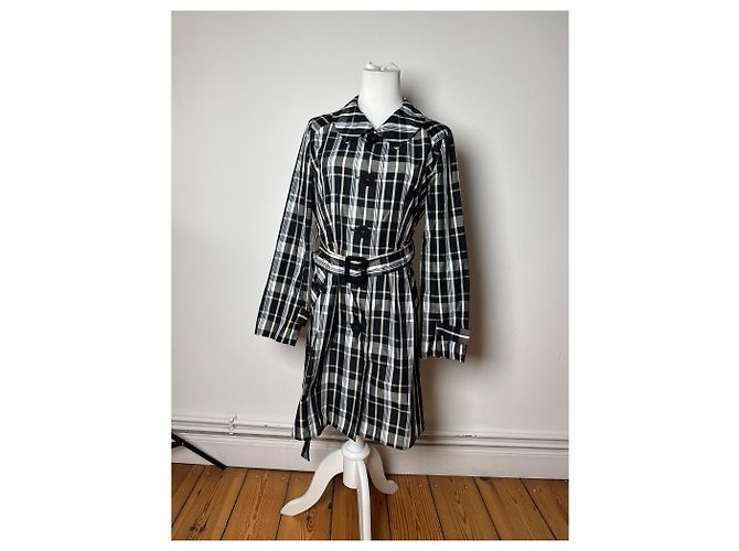 Vintage Courreges Trenchcoat schwarz-weiß kariert 36/S - Ansicht 9