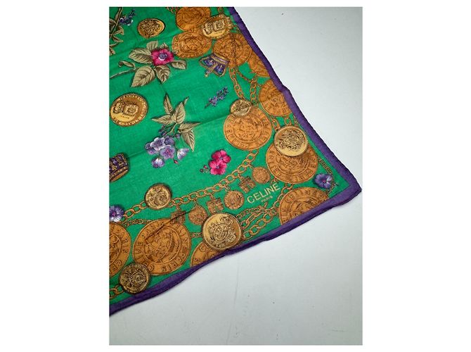 Céline Sciarpa Vintage Celine Verde Viola Oro - vista 2