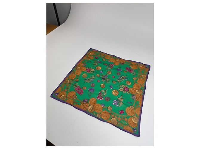 Céline Sciarpa Vintage Celine Verde Viola Oro - vista 4