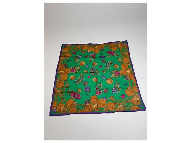 Céline Sciarpa Vintage Celine Verde Viola Oro - vista 5