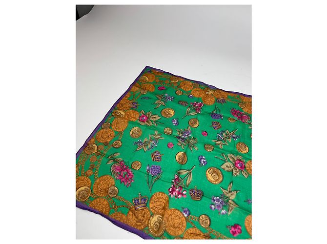 Céline Sciarpa Vintage Celine Verde Viola Oro - vista 6