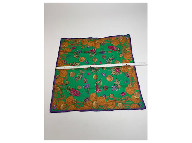 Céline Sciarpa Vintage Celine Verde Viola Oro - vista 7