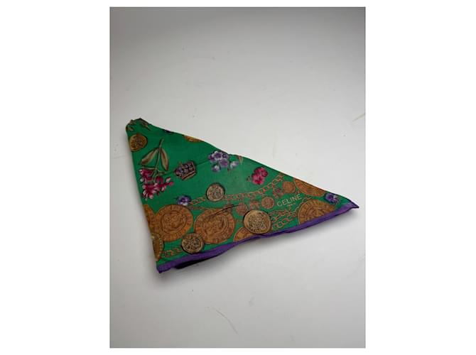 Céline Sciarpa Vintage Celine Verde Viola Oro - vista 8