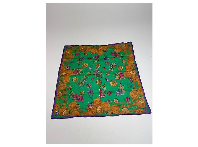 Céline Sciarpa Vintage Celine Verde Viola Oro - vista 9