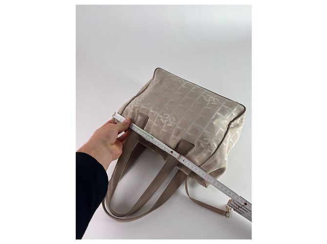 Vintage Chanel Monogramm Canvas Leder Tote Bag Beige Braun - Ansicht 10