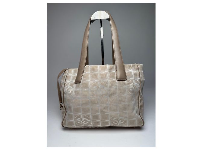 Vintage Chanel Monogramm Canvas Leder Tote Bag Beige Braun - Ansicht 14