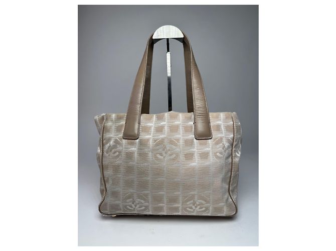 Vintage Chanel Monogramm Canvas Leder Tote Bag Beige Braun - Ansicht 2