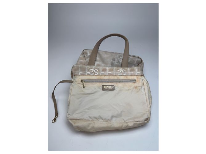Vintage Chanel Monogramm Canvas Leder Tote Bag Beige Braun - Ansicht 3