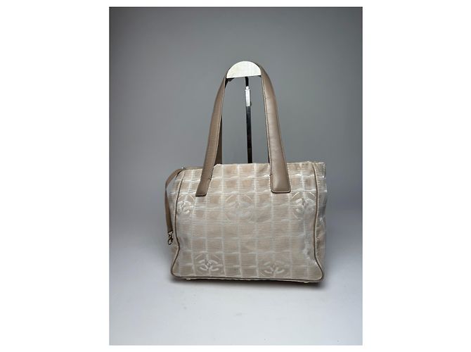 Vintage Chanel Monogramm Canvas Leder Tote Bag Beige Braun - Ansicht 6