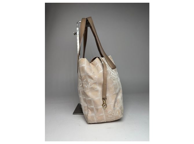 Vintage Chanel Monogramm Canvas Leder Tote Bag Beige Braun - Ansicht 7