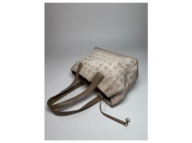 Vintage Chanel Monogramm Canvas Leder Tote Bag Beige Braun - Ansicht 9