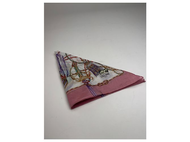 Céline Sciarpa Vintage Celine Grigio Bianco Rosa Multicolore - view 11