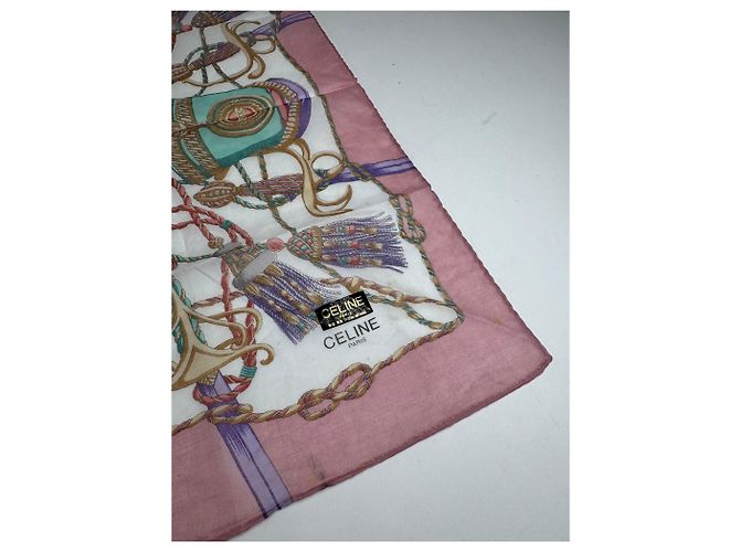 Céline Sciarpa Vintage Celine Grigio Bianco Rosa Multicolore - view 4