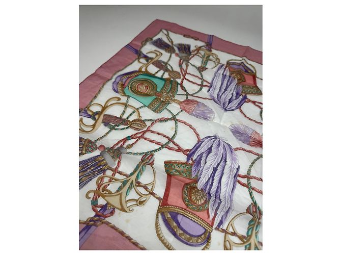 Céline Sciarpa Vintage Celine Grigio Bianco Rosa Multicolore - view 5