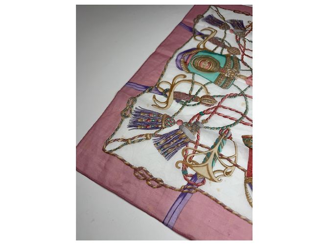 Céline Sciarpa Vintage Celine Grigio Bianco Rosa Multicolore - view 7