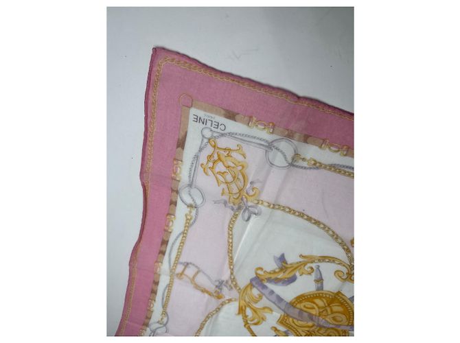 Autre Marque Écharpe Vintage Celine Épée et Bouclier Blanc Rose - vue 2