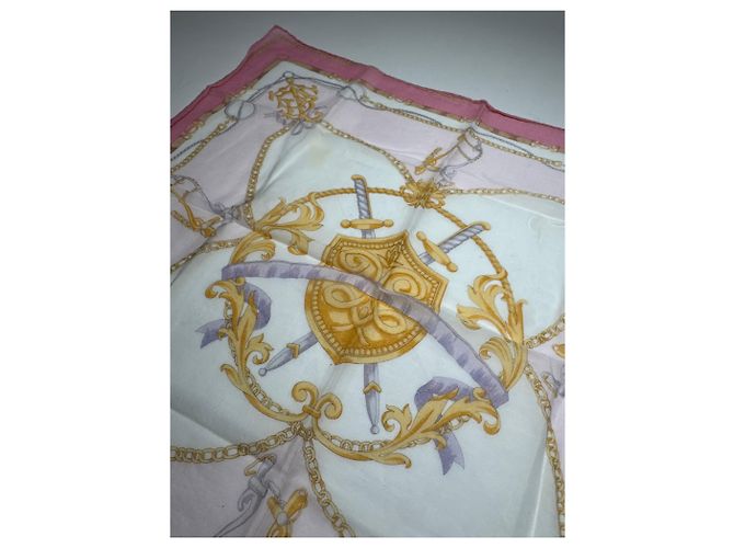 Autre Marque Écharpe Vintage Celine Épée et Bouclier Blanc Rose - vue 3