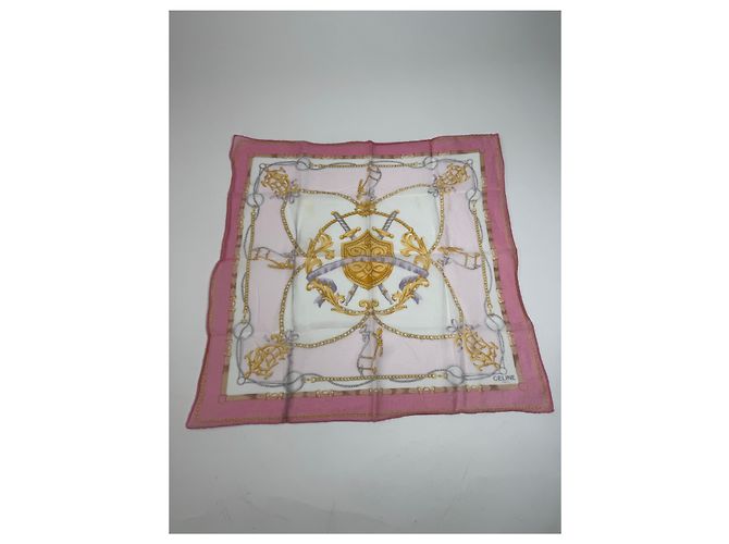 Autre Marque Écharpe Vintage Celine Épée et Bouclier Blanc Rose - vue 4