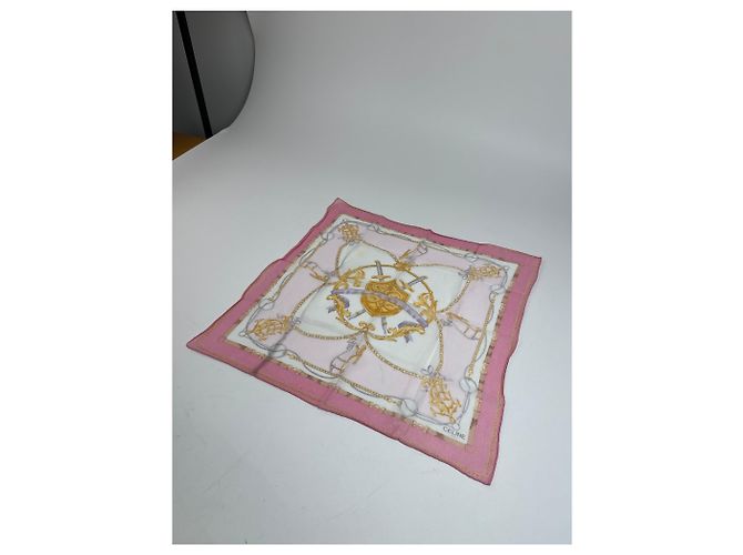 Autre Marque Écharpe Vintage Celine Épée et Bouclier Blanc Rose - vue 6