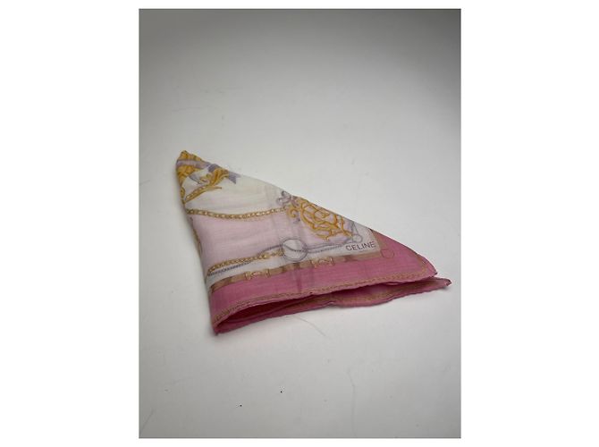 Autre Marque Écharpe Vintage Celine Épée et Bouclier Blanc Rose - vue 8