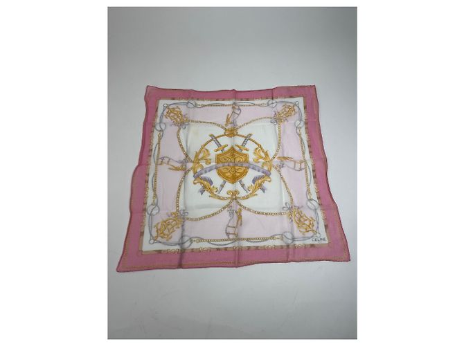 Autre Marque Écharpe Vintage Celine Épée et Bouclier Blanc Rose - vue 9