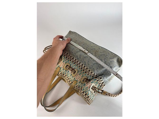 Triomphe Céline Vintage Celine Monogram Handtasche Beige Blau Weiß - Ansicht 10