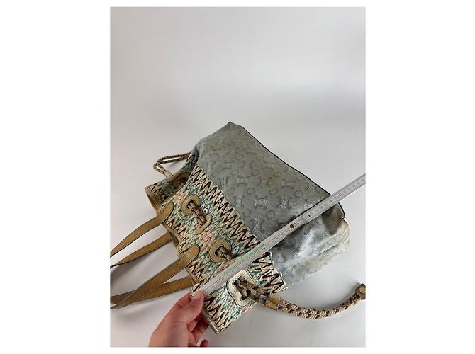 Triomphe Céline Vintage Celine Monogram Handtasche Beige Blau Weiß - Ansicht 11