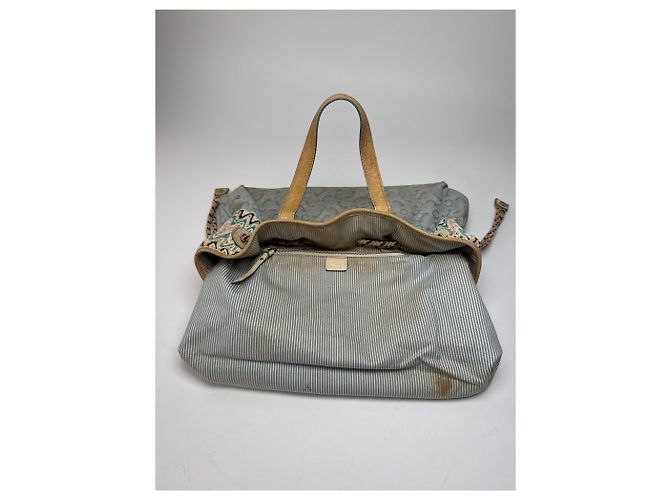Triomphe Céline Vintage Celine Monogram Handtasche Beige Blau Weiß - Ansicht 3