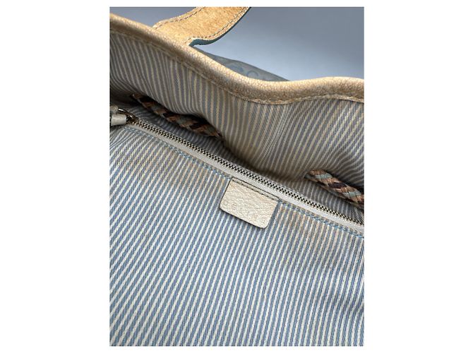 Triomphe Céline Vintage Celine Monogram Handtasche Beige Blau Weiß - Ansicht 4
