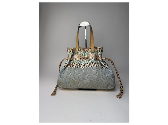 Triomphe Céline Vintage Celine Monogram Handtasche Beige Blau Weiß - Ansicht 6