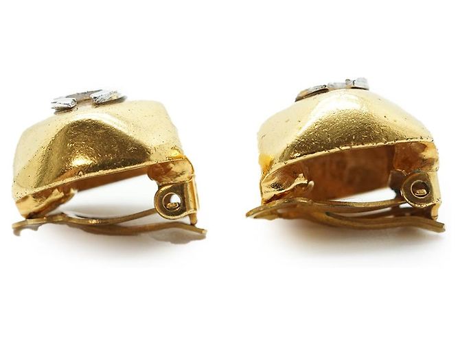Chanel Orecchini a clip quadrati CC D'oro - vista 4