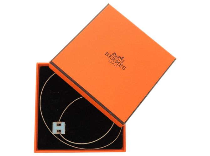 Collier Hermès Carge d'Ache H Cube Métal Bleu Clair Argenté - vue 2