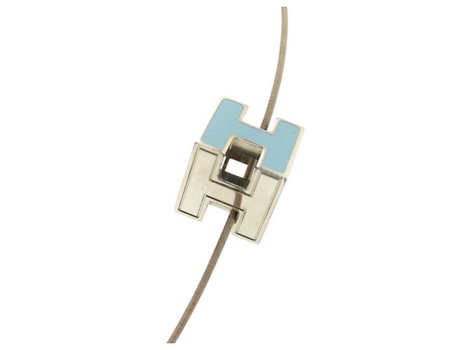 Collier Hermès Carge d'Ache H Cube Métal Bleu Clair Argenté - vue 3