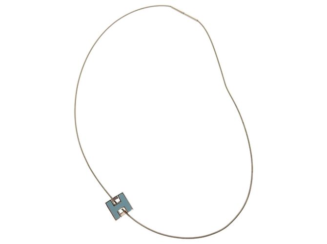 Collier Hermès Carge d'Ache H Cube Métal Bleu Clair Argenté - vue 4