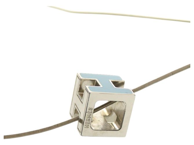 Collier Hermès Carge d'Ache H Cube Métal Bleu Clair Argenté - vue 6