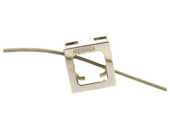 Collier Hermès Carge d'Ache H Cube Métal Bleu Clair Argenté - vue 7