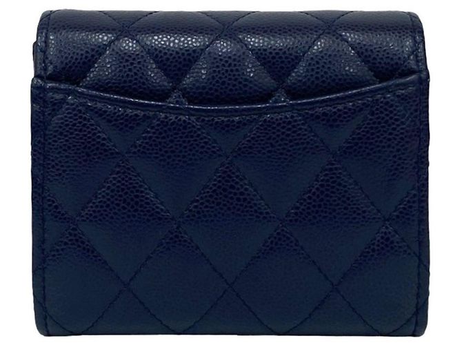 Cartera tri-fold de cuero caviar Matelassé Coco de Chanel Azul marino - vista 2