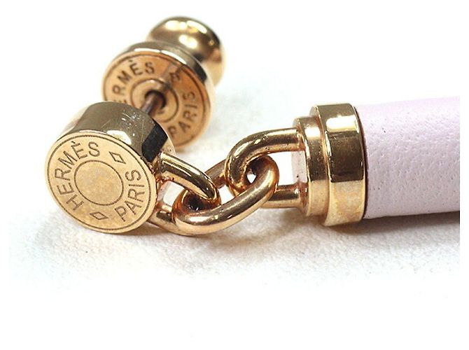 Brincos Charnière Hermès em ouro e couro Swift - vista 4