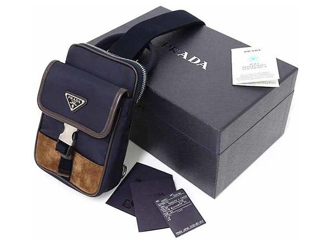 Custodia per smartphone/Borsa a spalla Prada Re-Nylon x Pelle Marrone scuro Blu navy - vista 2