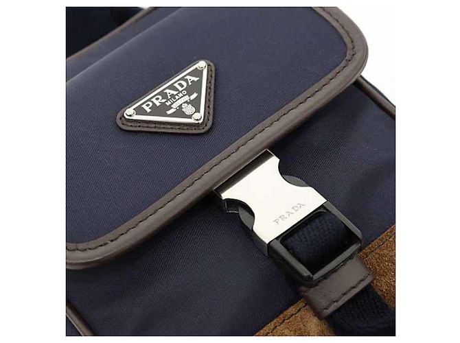 Custodia per smartphone/Borsa a spalla Prada Re-Nylon x Pelle Marrone scuro Blu navy - vista 4