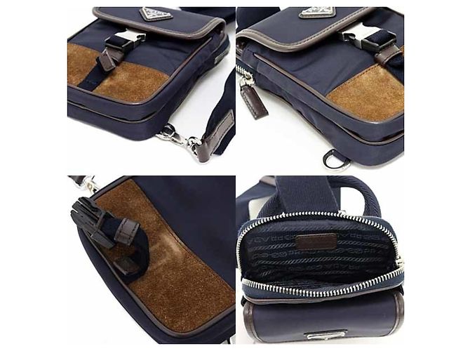 Custodia per smartphone/Borsa a spalla Prada Re-Nylon x Pelle Marrone scuro Blu navy - vista 5
