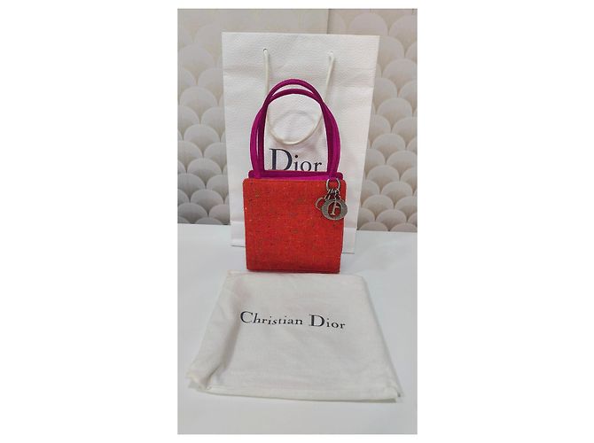 Dior Borsa Mini Lady Dior in Tweed Arancione e Seta Fucsia Fuschia - vista 2
