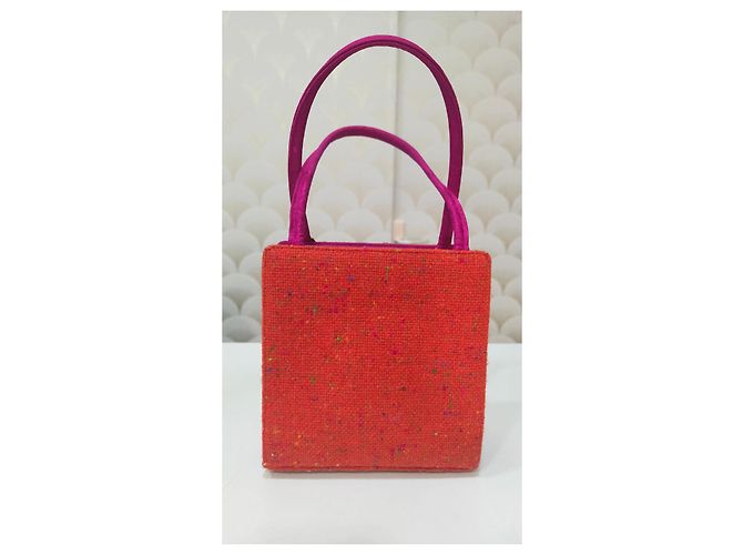 Dior Borsa Mini Lady Dior in Tweed Arancione e Seta Fucsia Fuschia - vista 3