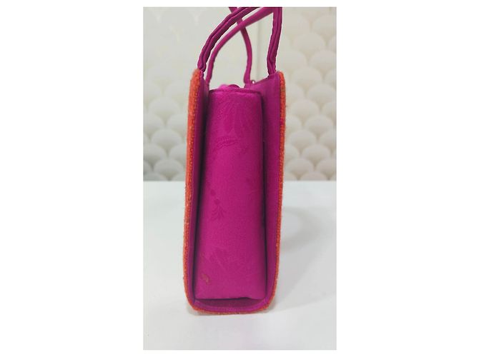 Dior Borsa Mini Lady Dior in Tweed Arancione e Seta Fucsia Fuschia - vista 4