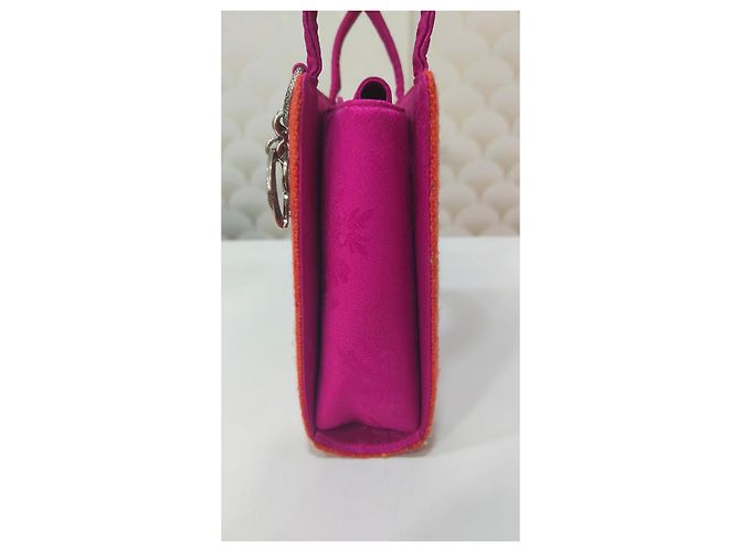 Dior Borsa Mini Lady Dior in Tweed Arancione e Seta Fucsia Fuschia - vista 5