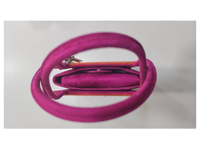 Dior Borsa Mini Lady Dior in Tweed Arancione e Seta Fucsia Fuschia - vista 6