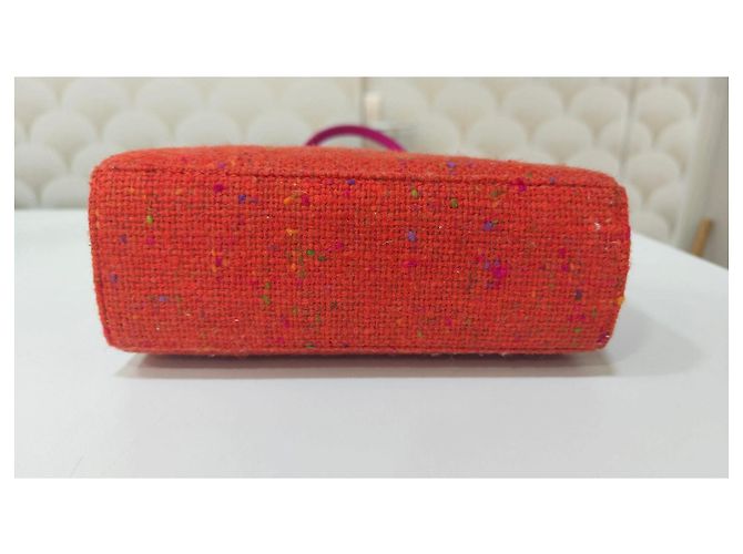 Dior Borsa Mini Lady Dior in Tweed Arancione e Seta Fucsia Fuschia - vista 7